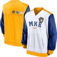 Nike Men's Nike White/Gold Milwaukee Brewers Rewind Warmup V-Neck Pullover Jacket