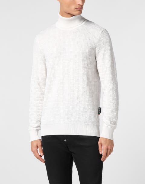 Wool Silk Turtle Neck Long-sleeve Monogram Men