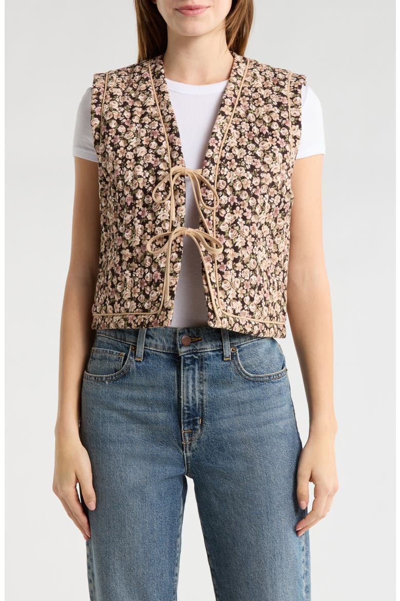 Floral Quilted Vest, Main, color, CHOCO/ MOCHA