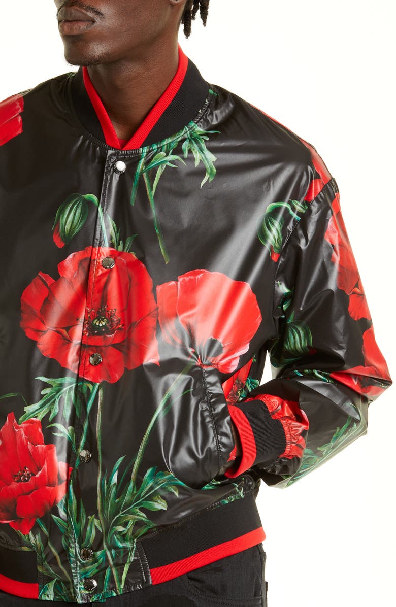 Dolce&Gabbana Men's Floral Faux Leather Bomber Jacket, Alternate, color, 