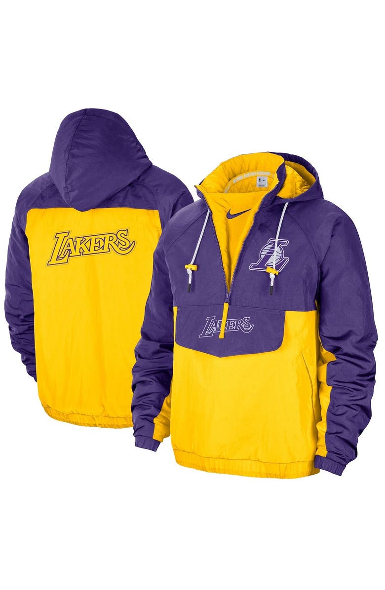 Nike Men's Nike Purple/Gold Los Angeles Lakers 2021/22 City Edition Colorblock Crinkle Woven Half-Zip Pullover Jacket, Main, color,