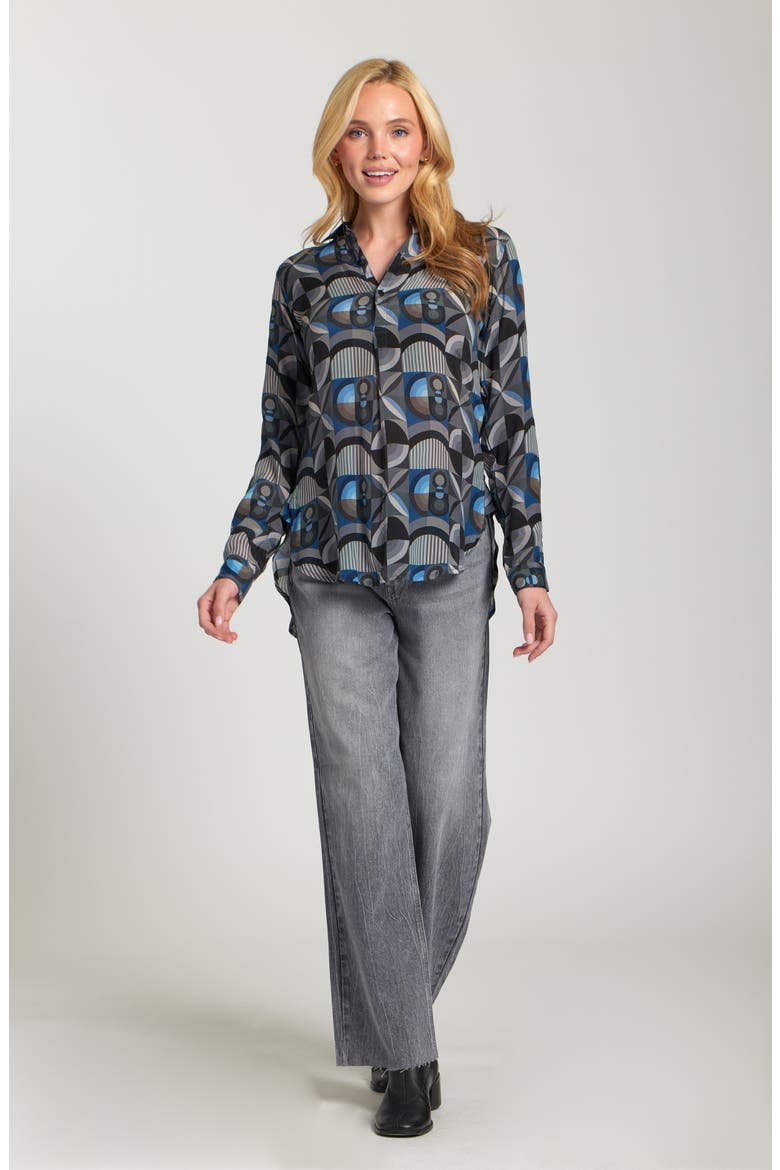 Ikat Print Tunic Top, Alternate, color, GREY/ MOCHA MULTI