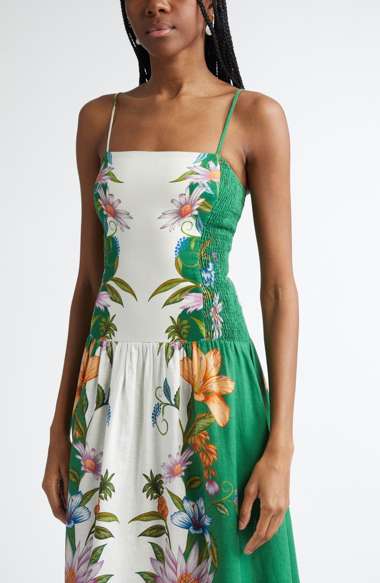 FARM Rio Sweet Bloom Dreamscape Linen Blend Midi Sundress, Alternate, color, 
