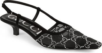 Gucci Tom GG Crystal Kitten Heel Slingback Pump (Women