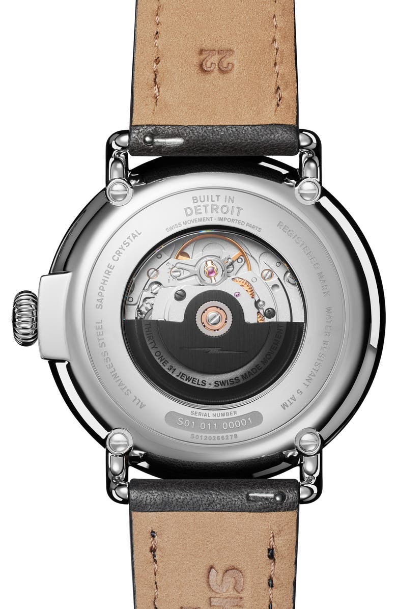 Shinola Runwell Automatic Leather Strap Watch, 45mm, Alternate, color, 