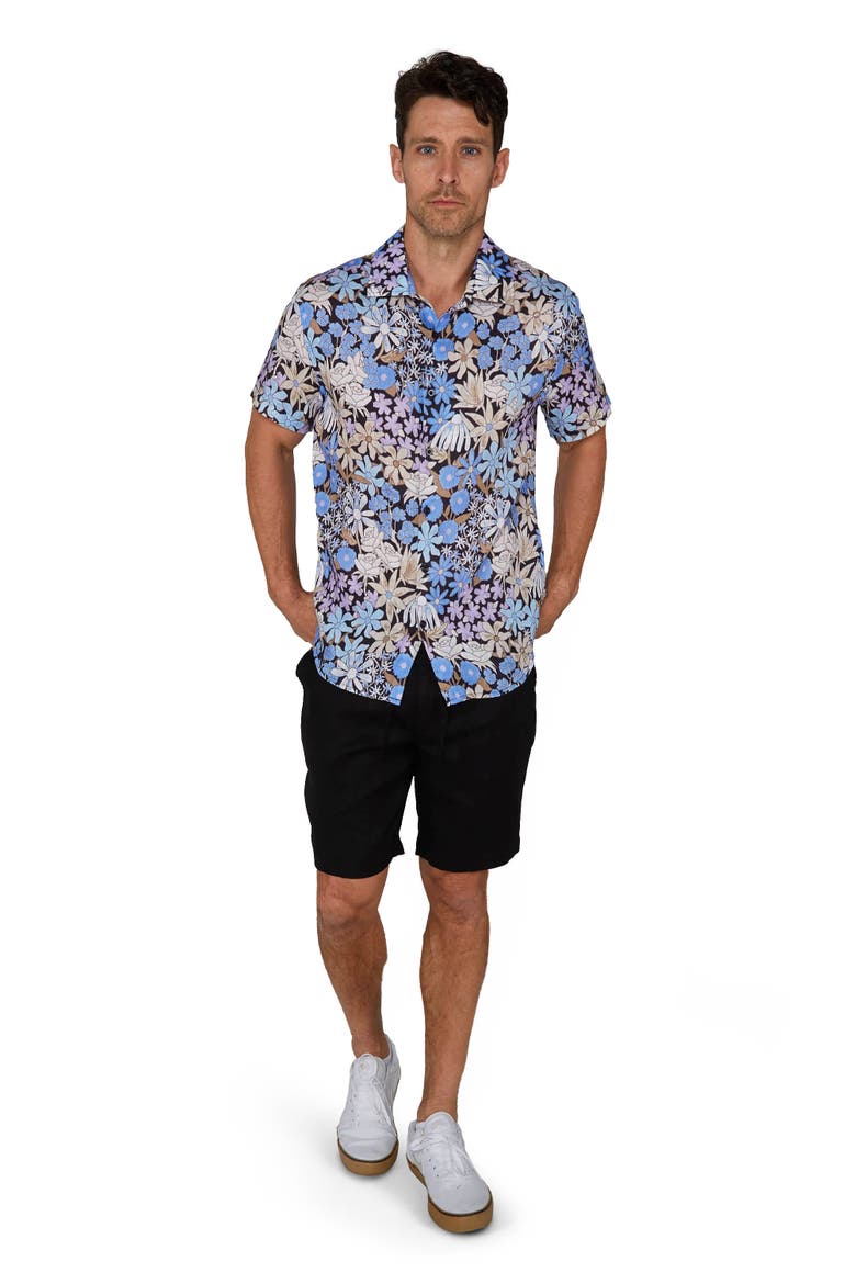 Rough Floral Short Sleeve Fine Linen Shirt, Alternate, color, ROUGH FLORAL BLACK