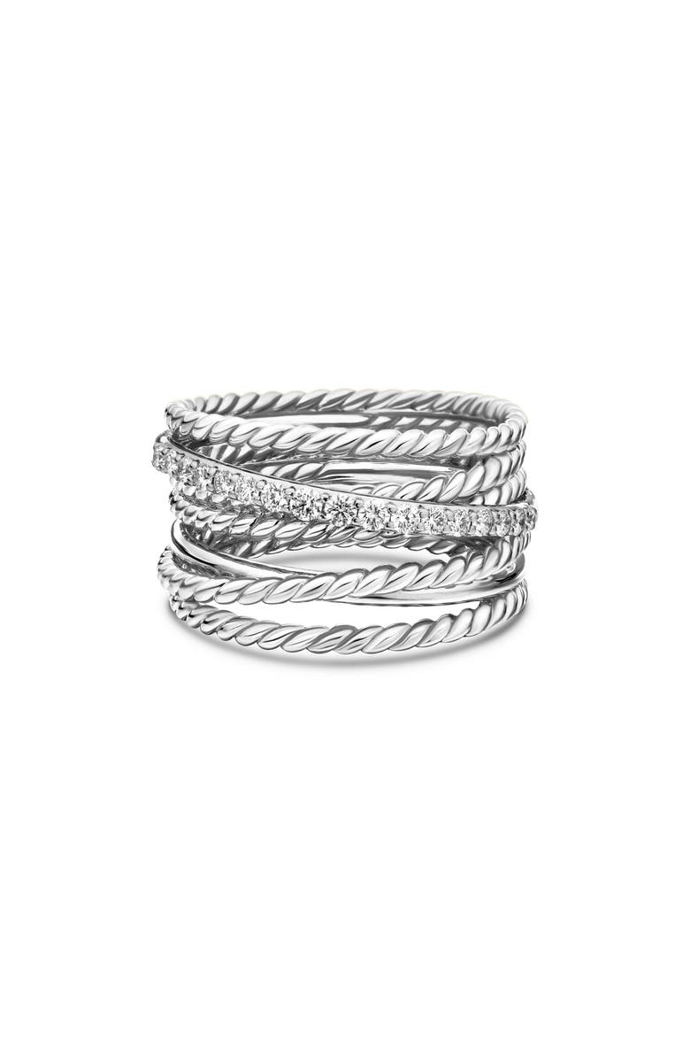 David Yurman Crossover Wide Diamond Stacked Ring, Main, color, Diamond