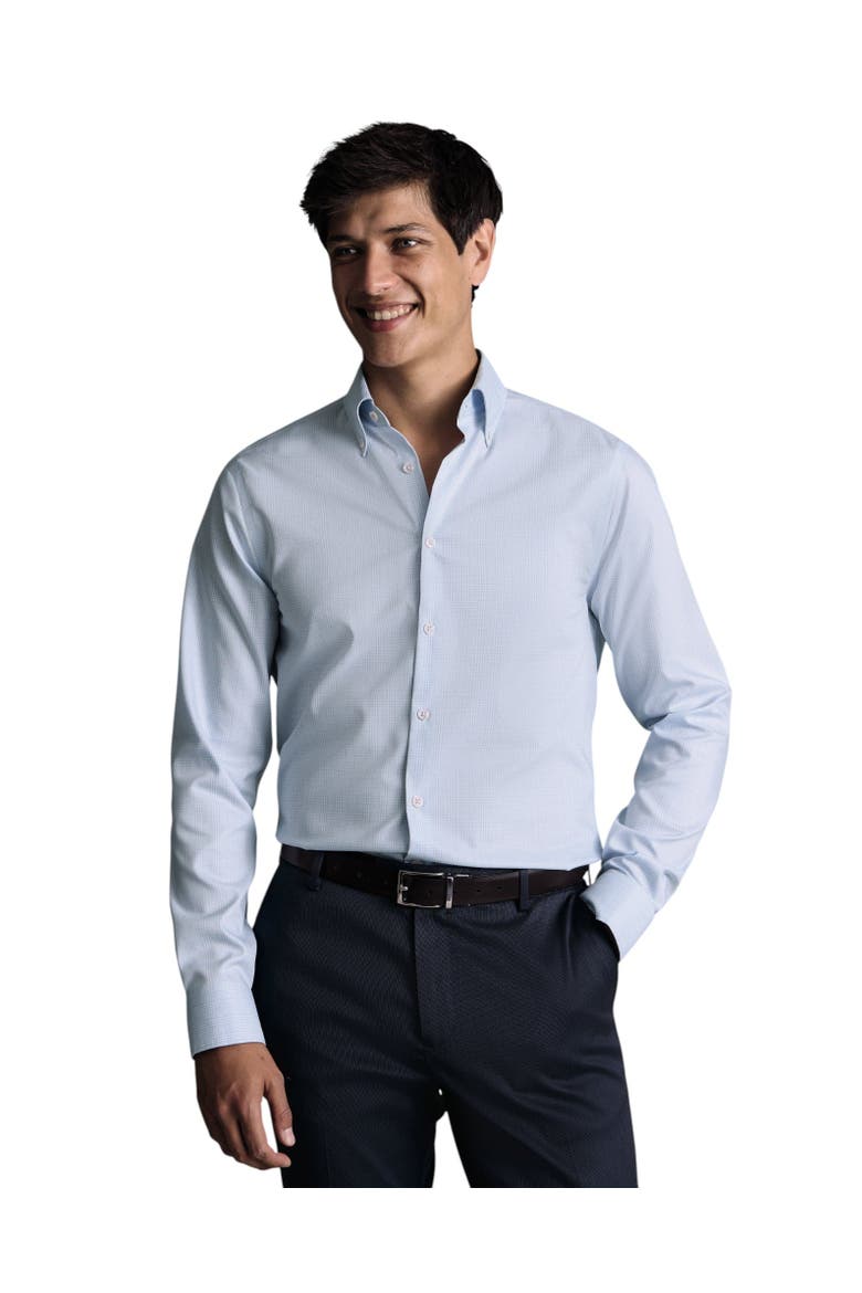 Button-Down Non-Iron Oxford Prince of Wales Check Shirt, Main, color, Light Blue