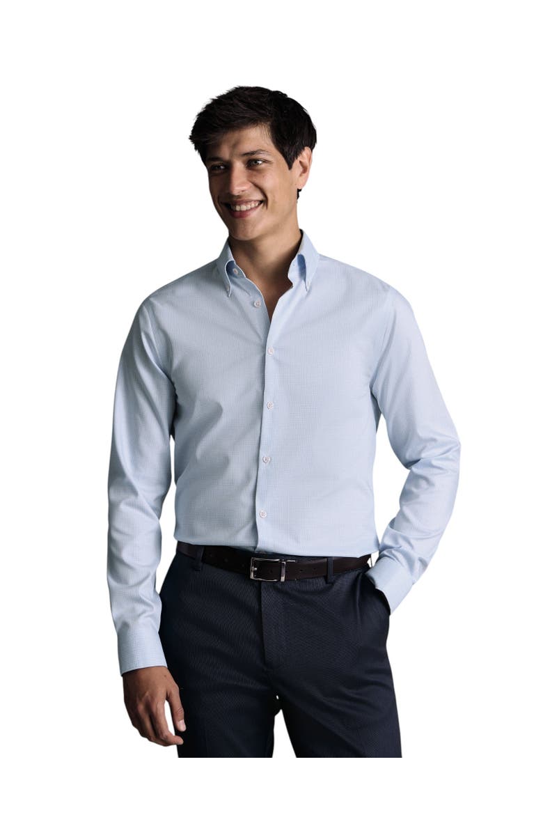 Charles Tyrwhitt Button-Down Non-Iron Oxford Prince of Wales Check Shirt, Main, color, Light Blue