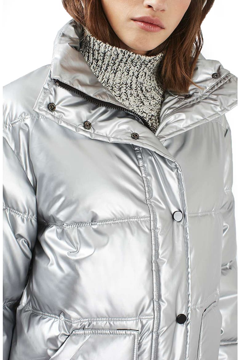 Bianca Metallic Puffer Jacket, Alternate, color, SILVER