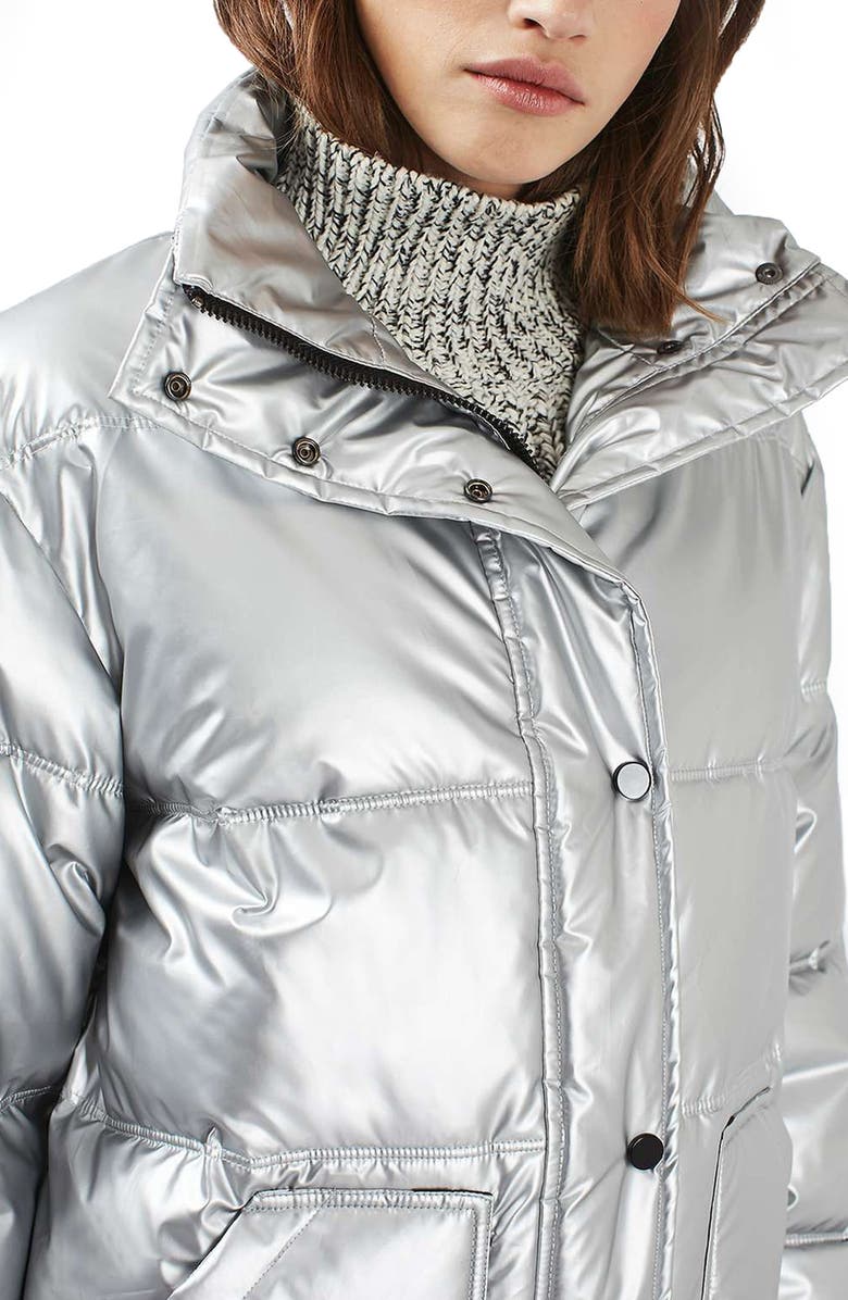 Topshop Bianca Metallic Puffer Jacket, Alternate, color, 