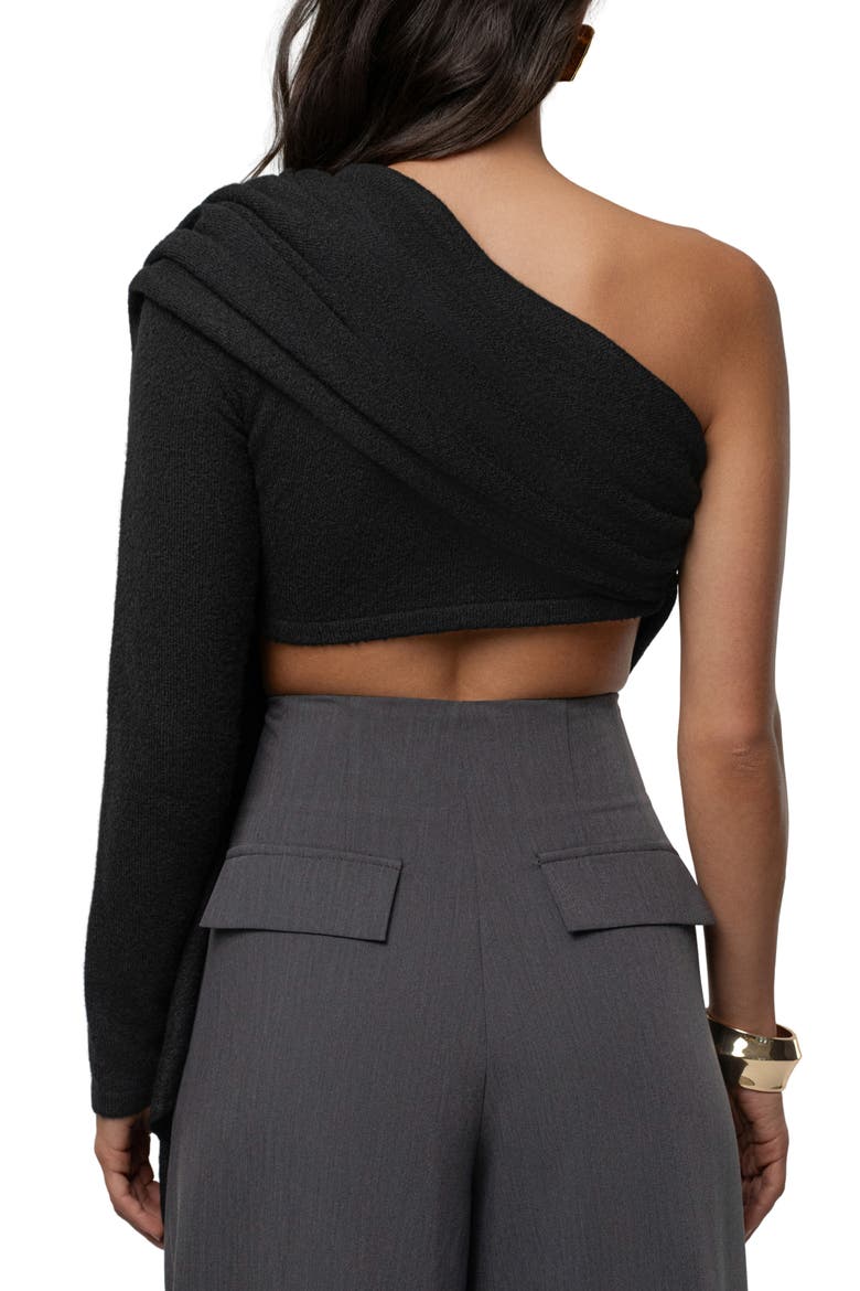 Capsule One-Shoulder Crop Sweater, Alternate, color, BLACK