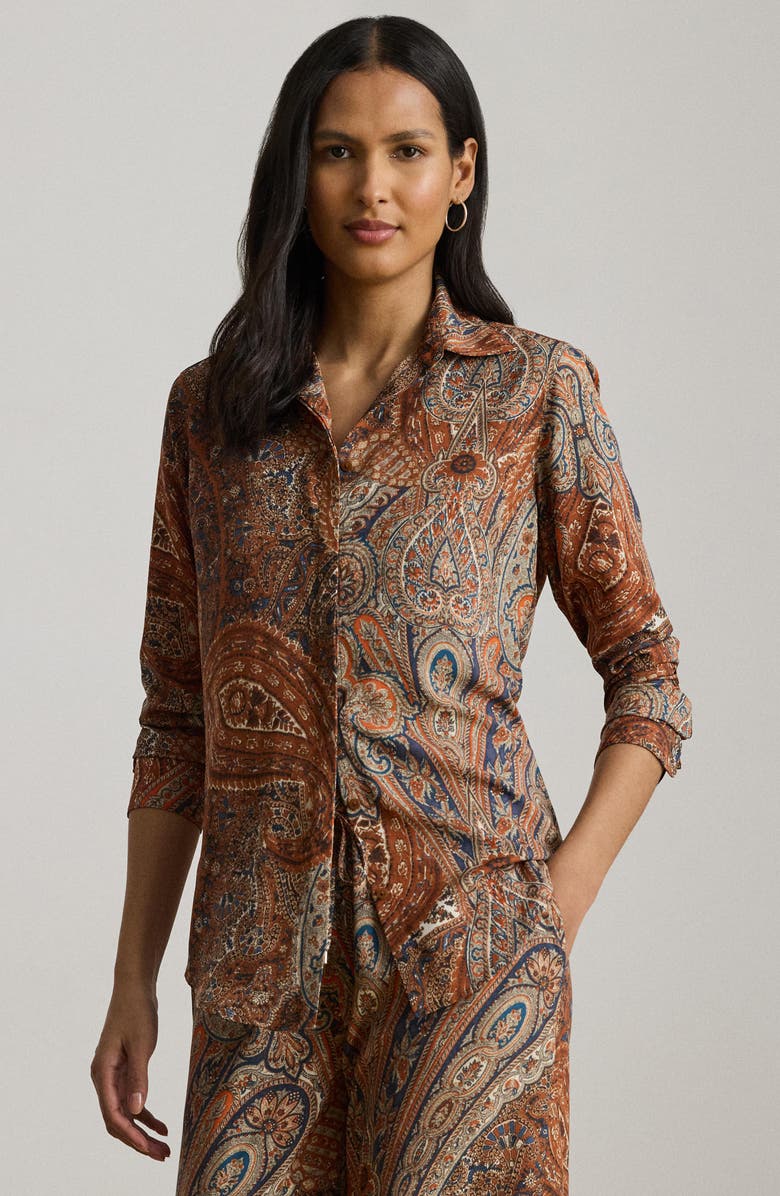 Lauren Ralph Lauren Paisley Crêpe de Chine Button-Up Shirt, Alternate, color, Cream Multi