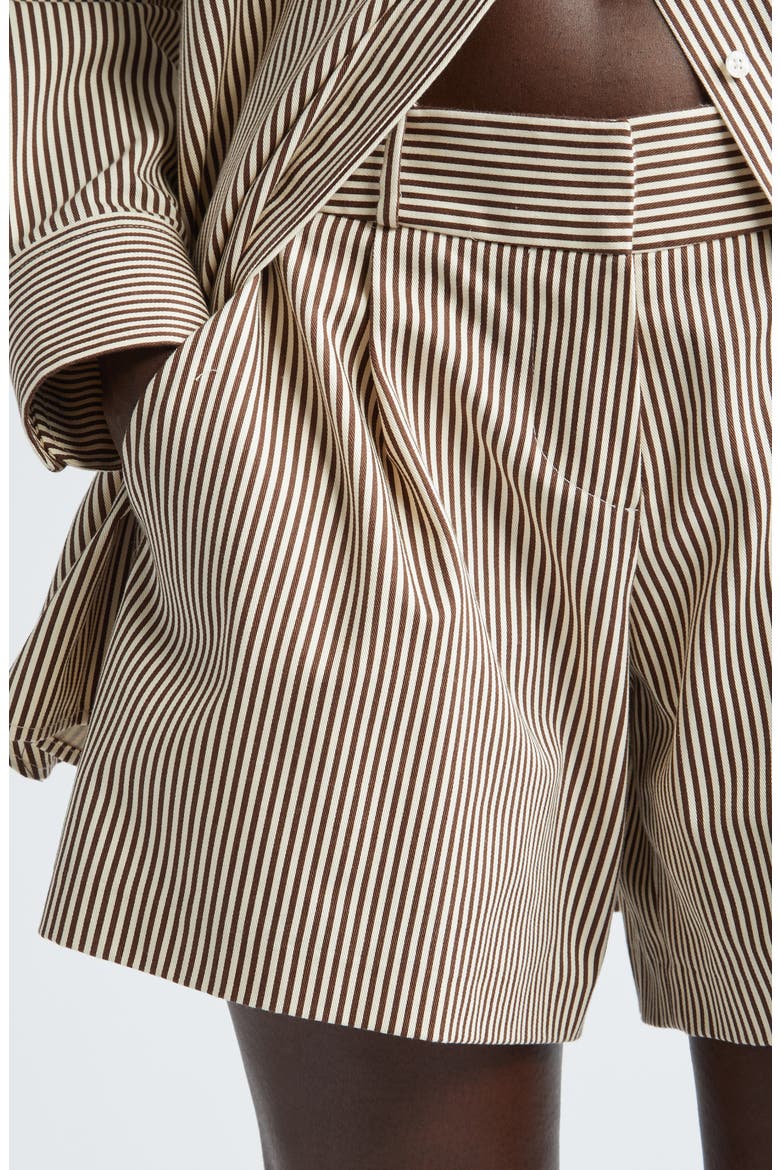 The Essie Pleated Stripe Cotton Shorts, Alternate, color, CHOCOLATE STRIPE