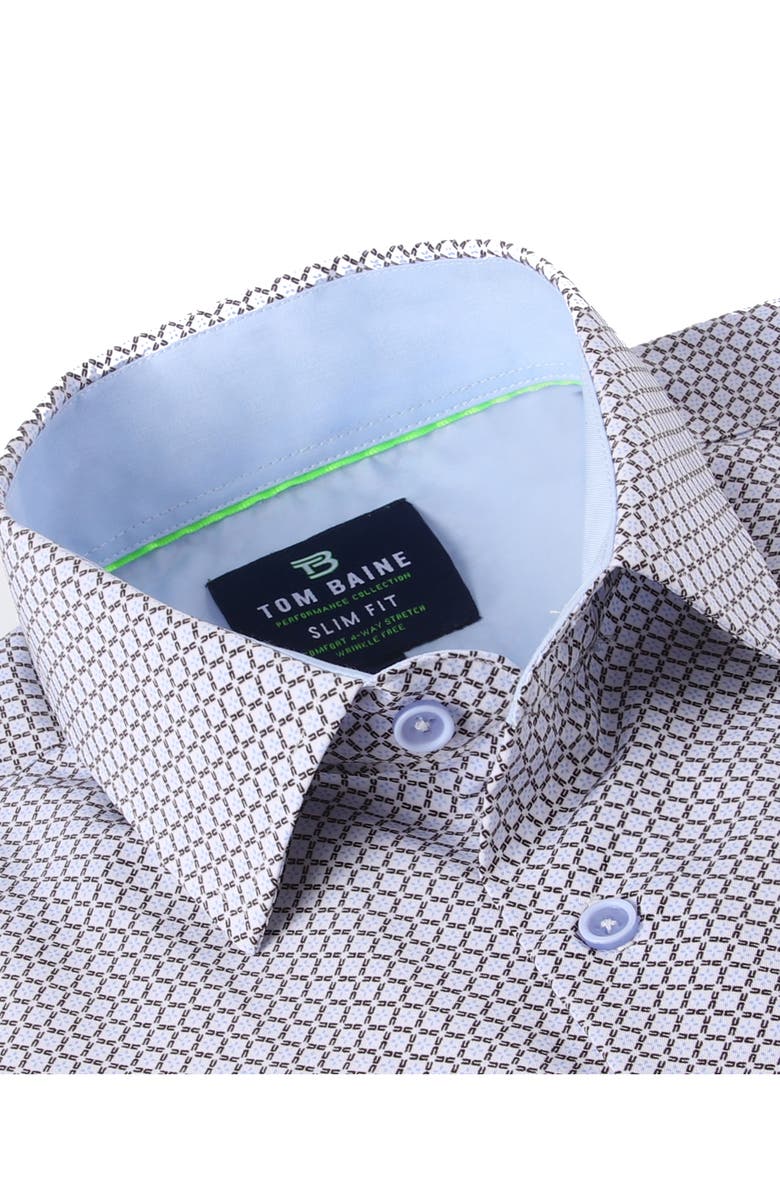TOM BAINE Slim Fit Short Sleeve Performance Stretch Button-Up Shirt, Alternate, color, White