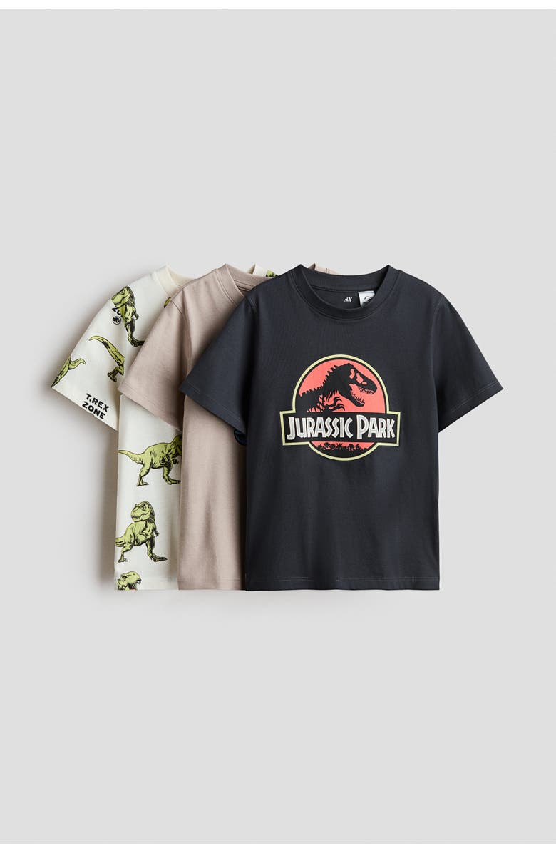 H&M 3-pack printed t-shirts, Main, color, Dark Gray/Jurassic World