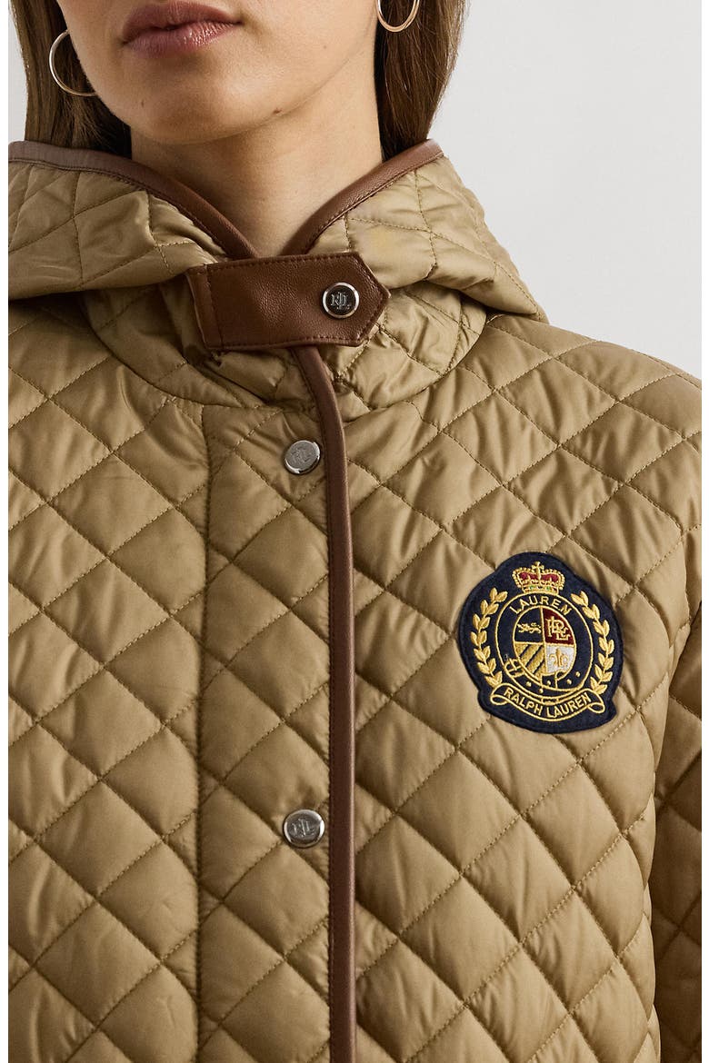 Logo Patch Quilted Coat, Alternate, color, BIRCH TAN