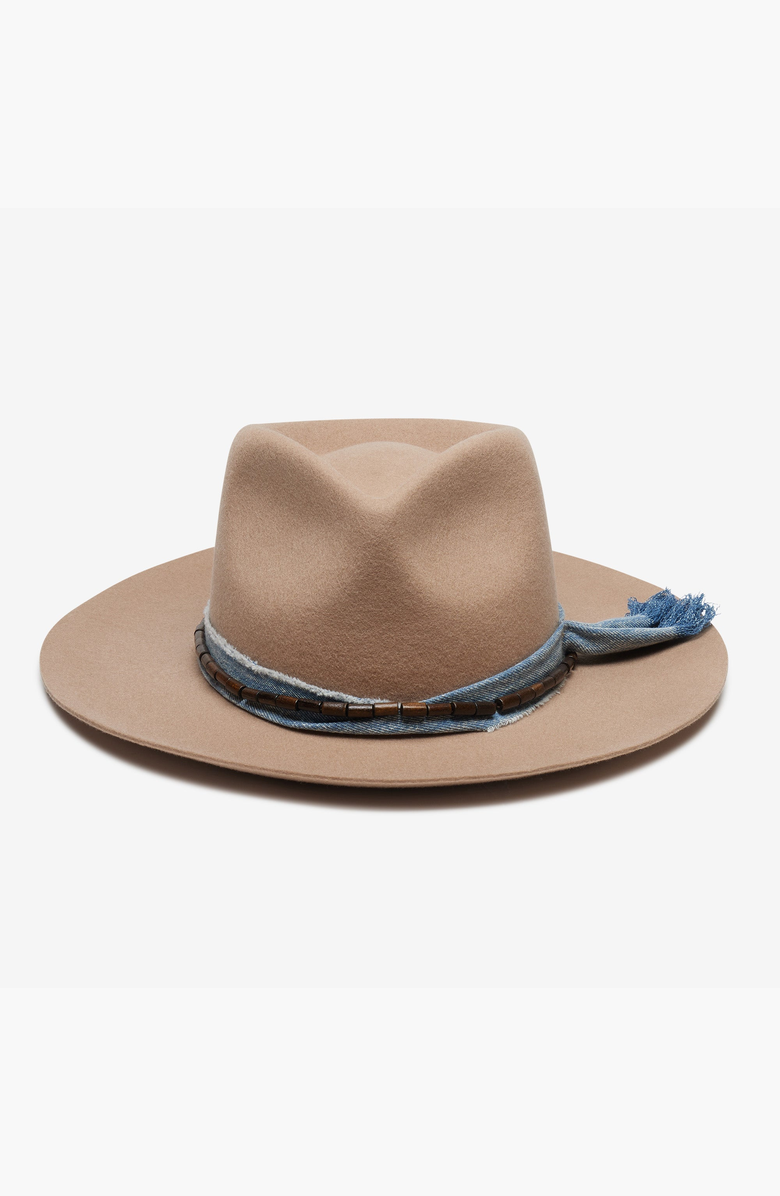 W Y E T H Denim Wrap Beaded Trim Scout Fedora, Alternate, color, Taupe