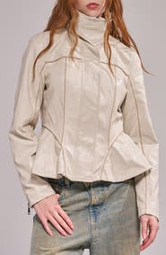 AZALEA WANG Ally Faux Leather Peplum Moto Jacket