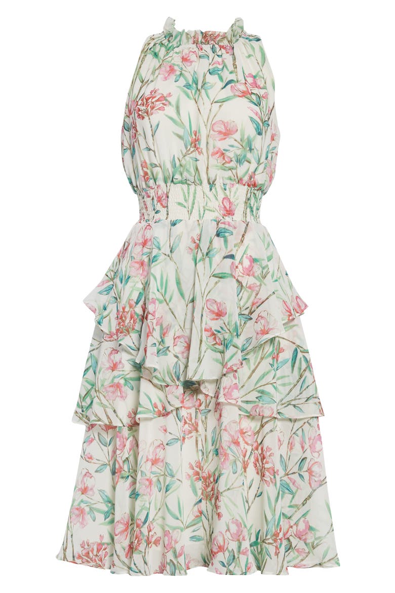 Chiffon Fit & Flare Dress, Alternate, color, IVORY/ PINK/ GREEN