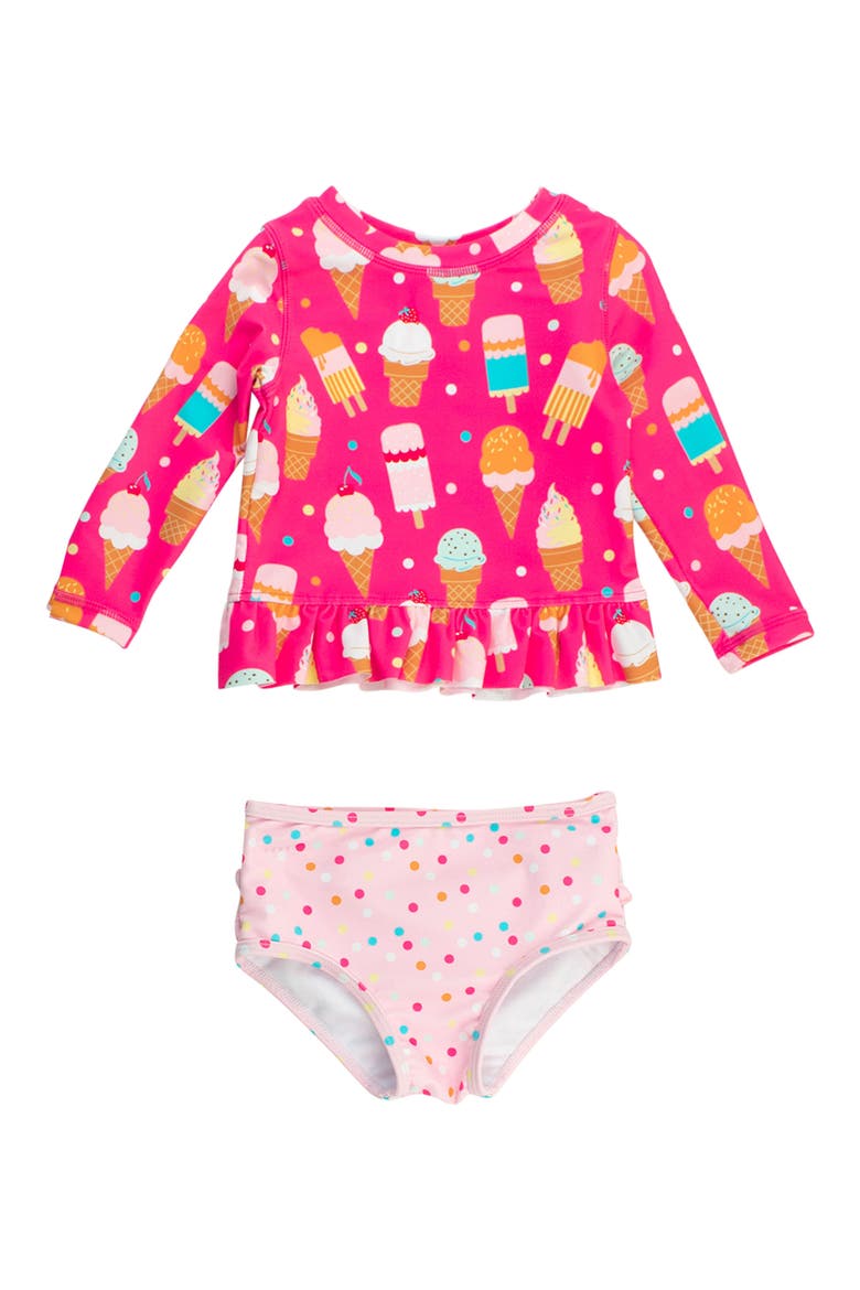 Sweet Scoops Long Sleeve Two-Piece Rashguard Swimsuit, Main, color, PINK