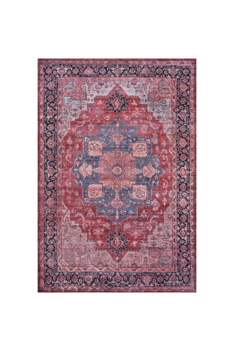 Maris Ornate Medallion Machine-Washable Area Rug, Alternate, color, Red/Black/Blue