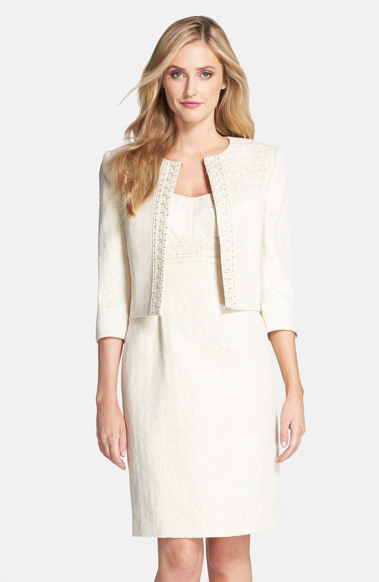 Tahari Metallic Jacquard Jacket & Dress, Main, color,