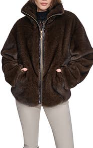 HALSTON Zip Front Faux Fur Jacket