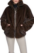 HALSTON Zip Front Faux Fur Jacket