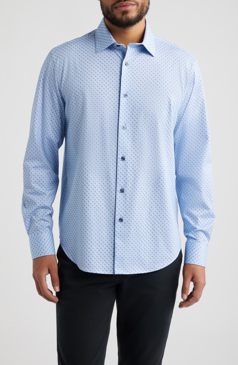 Bugatchi James OoohCotton<sup>®</sup> Geo Print Button-Up Shirt, Main, color, Orchid