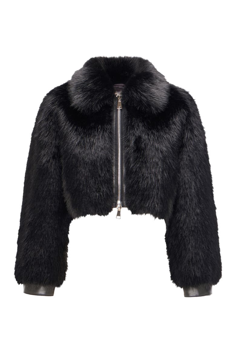 Fur-Free Fox (Faux Fur) Zip Bolero, Alternate, color, BLACK/BLACK