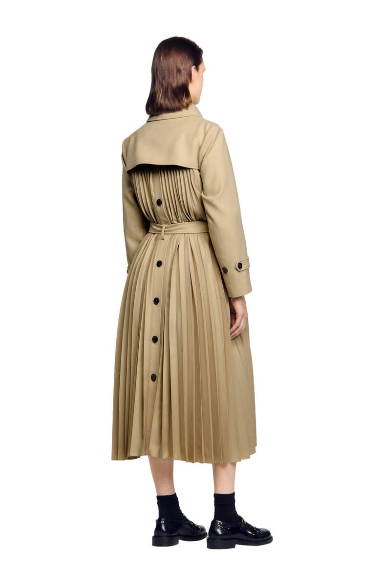 SANDRO Belted double-breasted trench, Alternate, color, Beige