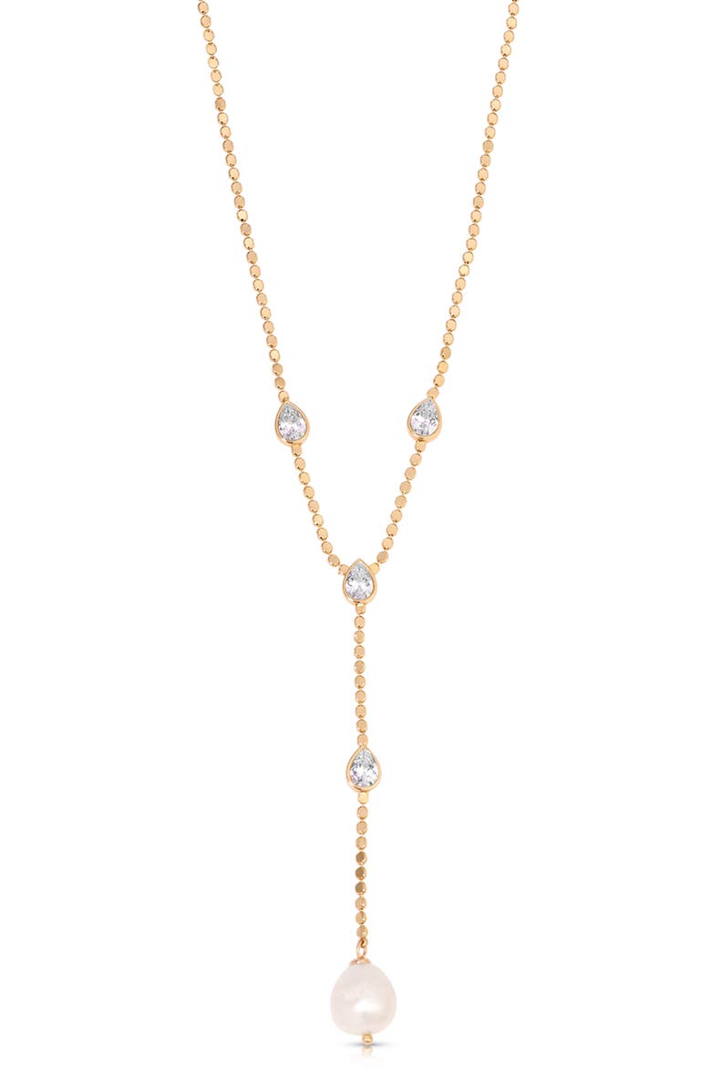Ettika Dripping Crystal Y-Necklace, Alternate, color, Gold