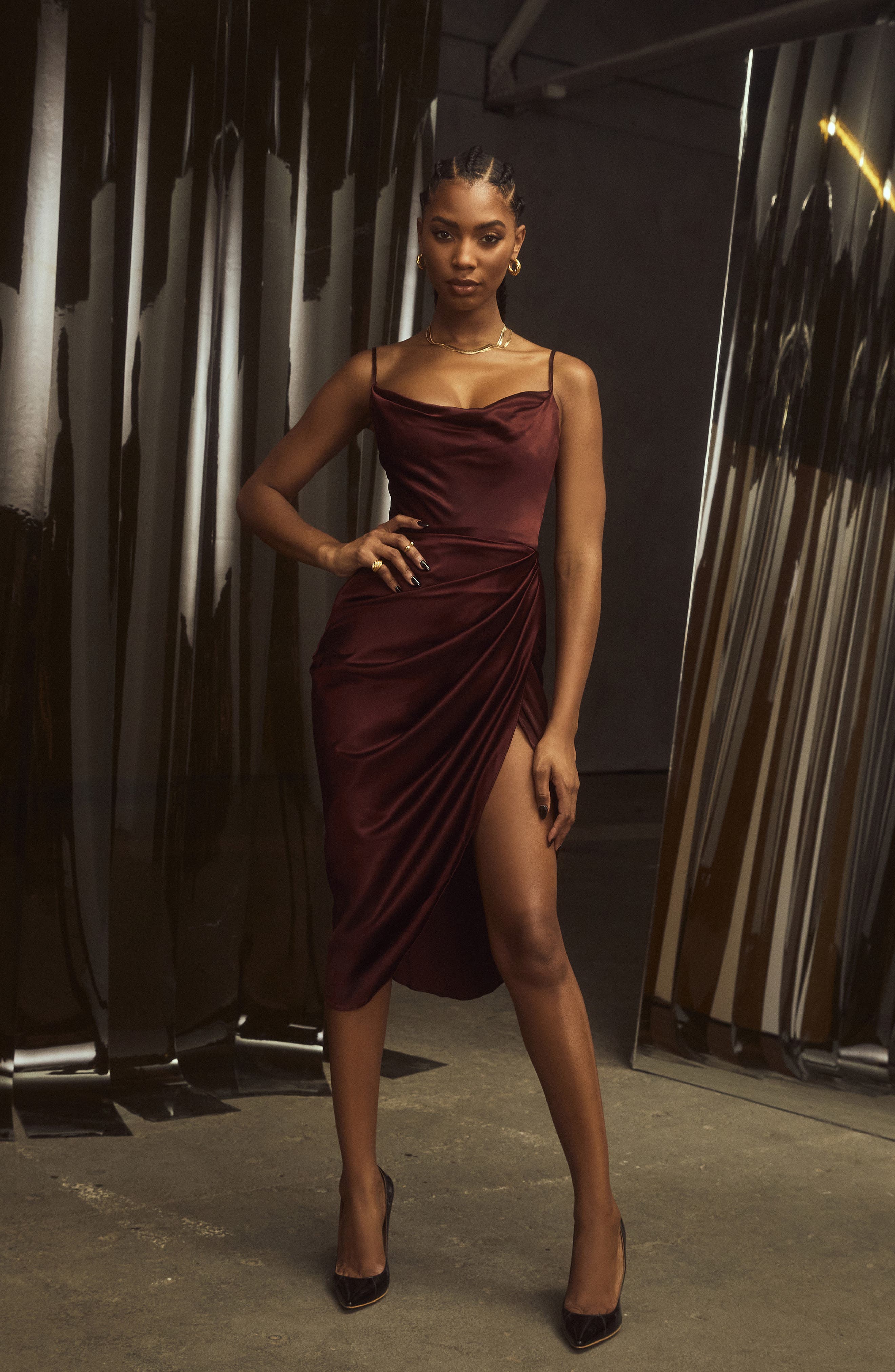 reva satin gathered corset dress house of cb Clothing : Bodycon Dresses : 'Reva' Black Satin Balcony Corset Dress