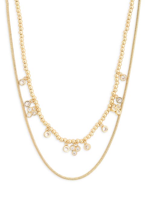 CZ Bezel Layered Chain Necklace