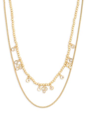 Shop Nordstrom Rack Cz Bezel Layered Chain Necklace In Clear- Gold