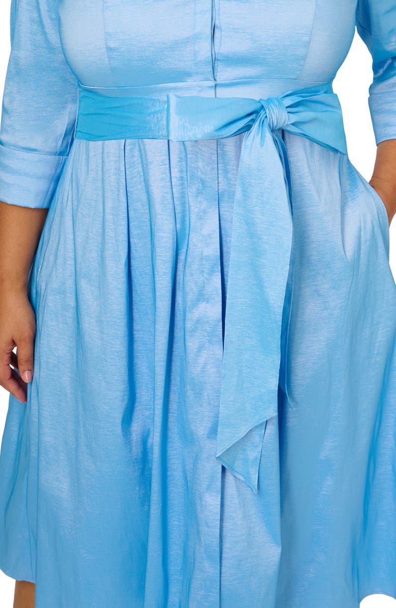 Adrianna Papell Stretch Taffeta Midi Shirtdress, Alternate, color, Bluebell