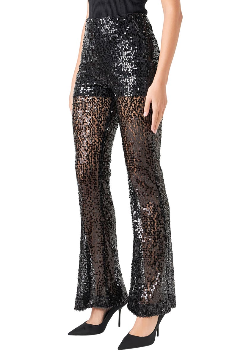 Endless Rose Sequin Flare Pants, Alternate, color, Black