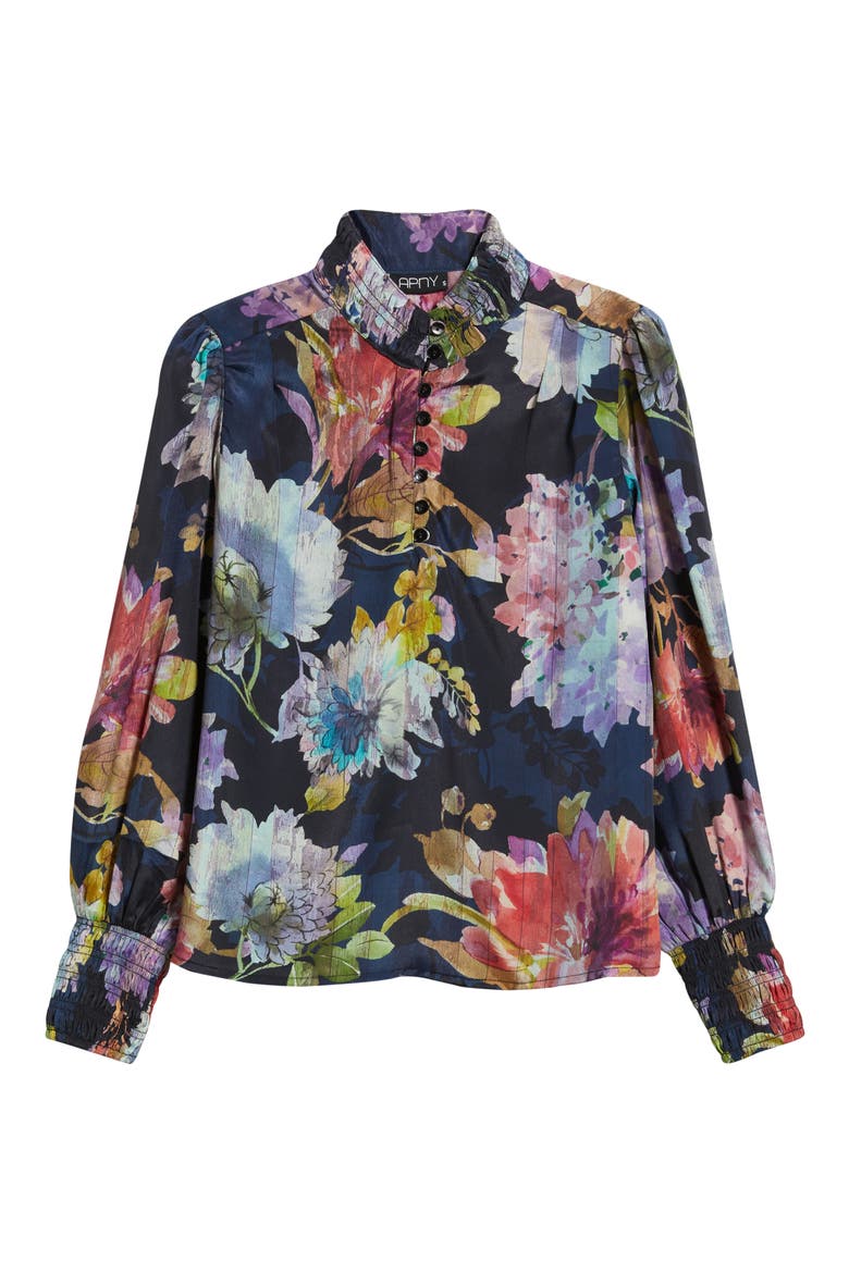 Smocked Cuff Long Sleeve Top, Alternate, color, NAVY MULTI