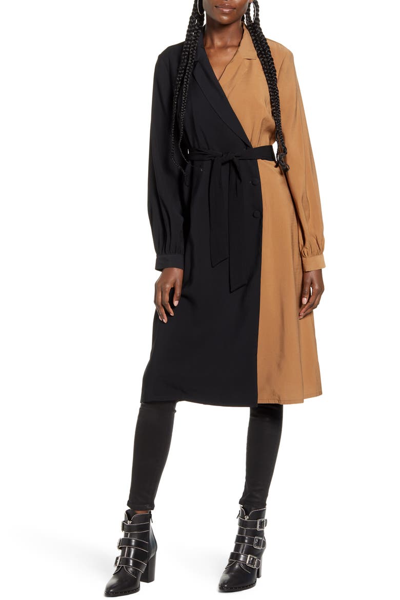 Long Sleeve Shirtdress, Main, color, BLACK AND TOBACCO BROWN