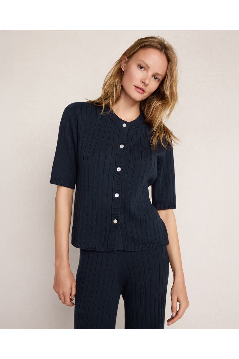 Organic Cotton Ribbed Short Sleeve Sweater, Main, color, Nightfall