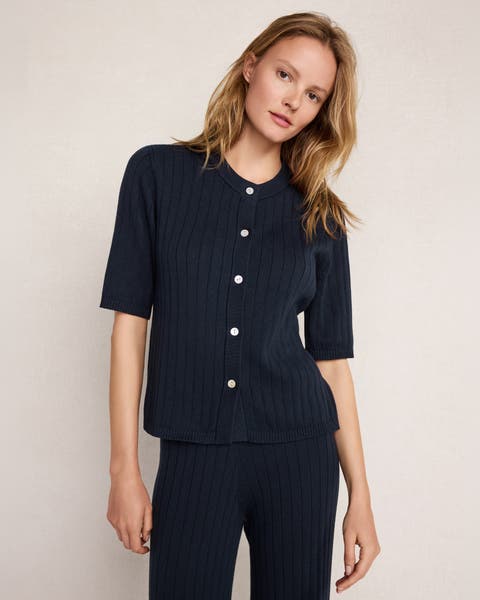 Organic Cotton Ribbed Short Sleeve Sweater