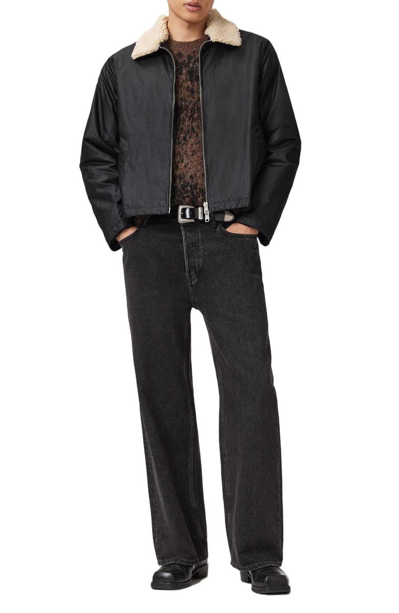 AllSaints Boston Faux Shearling Collar Jacket, Alternate, color, Black