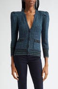 L'AGENCE Jenni Puff Shoulder Waffle Stitch Cardigan
