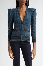 L'AGENCE Jenni Puff Shoulder Waffle Stitch Cardigan