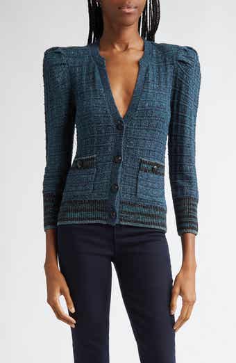 L'AGENCE Jenni Puff Shoulder Waffle Stitch Cardigan