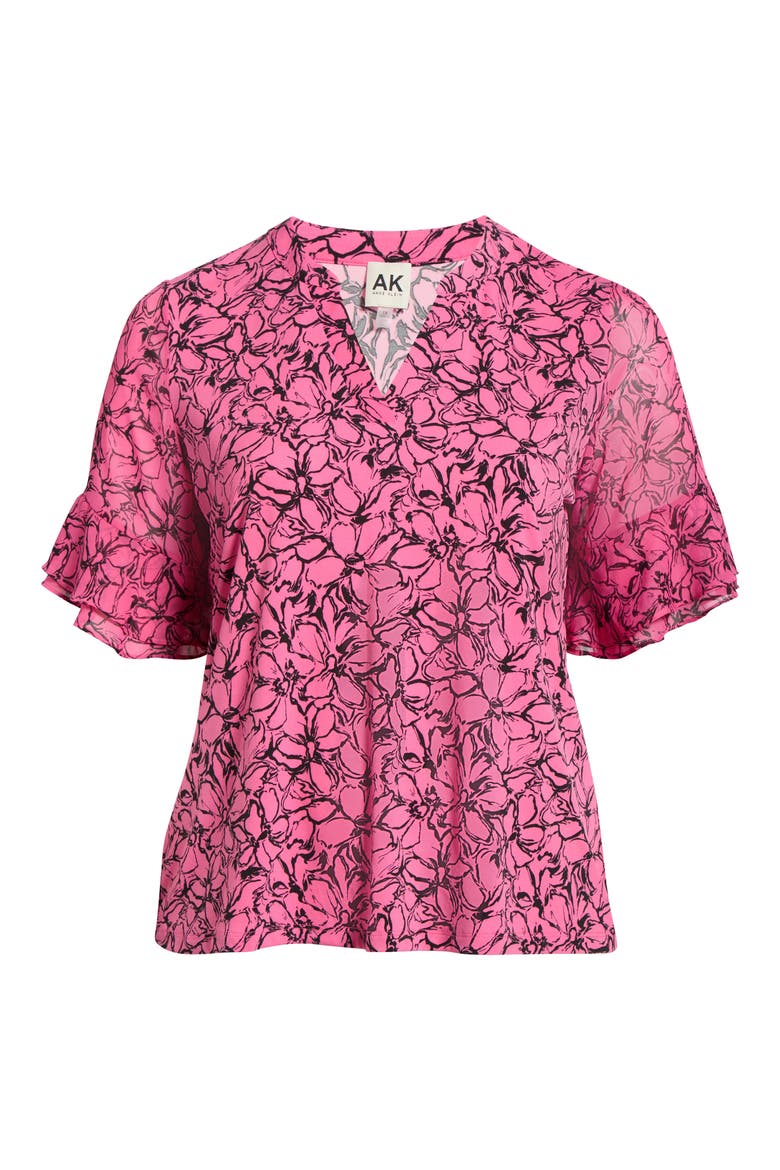 Flutter Sleeve Top, Alternate, color, PINK BERRY/ ANNE BLACK