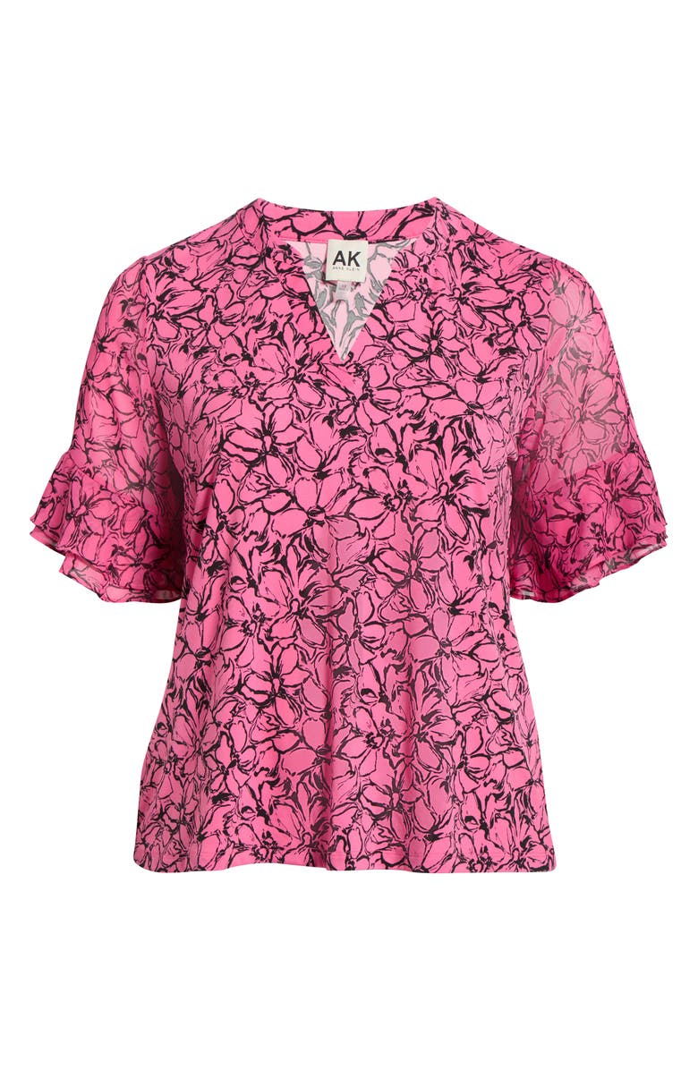 AK ANNE KLEIN Flutter Sleeve Top, Main, color, Pink Berry/ Anne Black