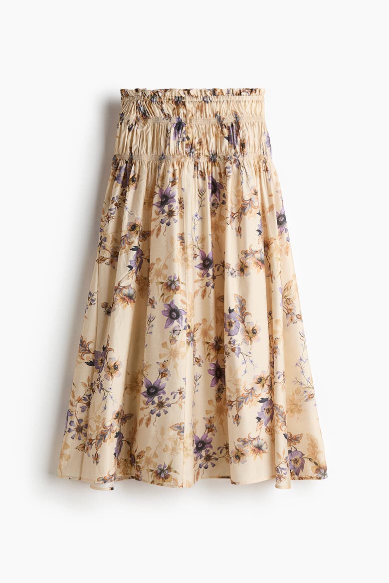 Smocked-waist Skirt, Alternate, color, Light beige/floral