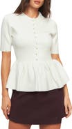 FLYING TOMATO Spread Collar Peplum Knit Top